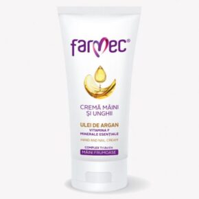 Crema de maini si unghii cu ulei de Argan, vitamina F si minerale esentiale Farmec,100 ml