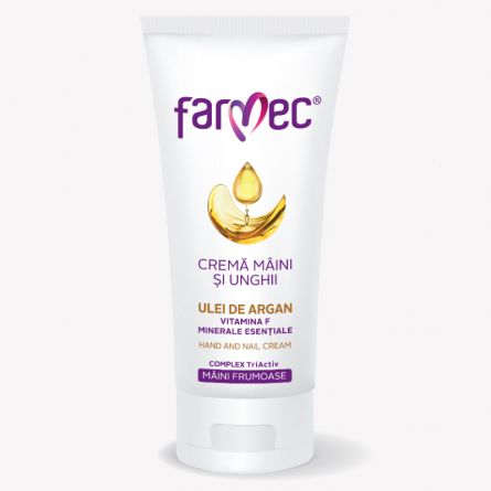 Crema de maini si unghii cu ulei de Argan, vitamina F si minerale esentiale Farmec,100 ml
