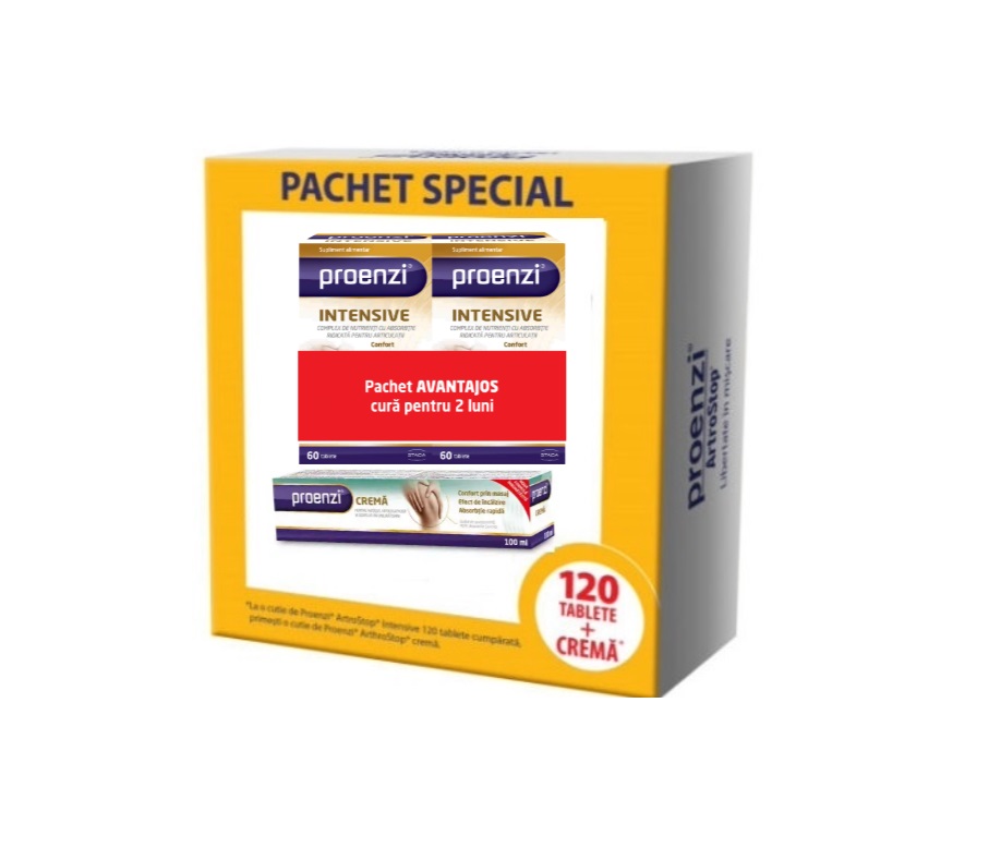 Pachet promotional: Proenzi Artrostop Intensive,120 tablete + Crema, 100 ml, Walmark