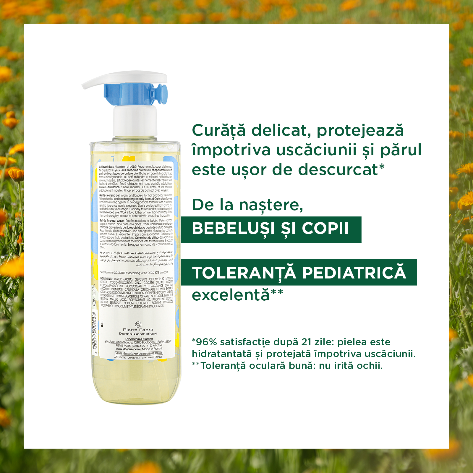 Pachet Gel spumant pentru par si corp, 500+500 ml, Klorane Bebe - imagine 3