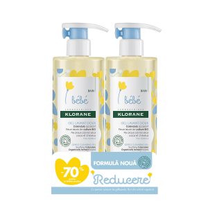 Pachet Gel spumant pentru par si corp, Klorane Bebe, 2x500 ml