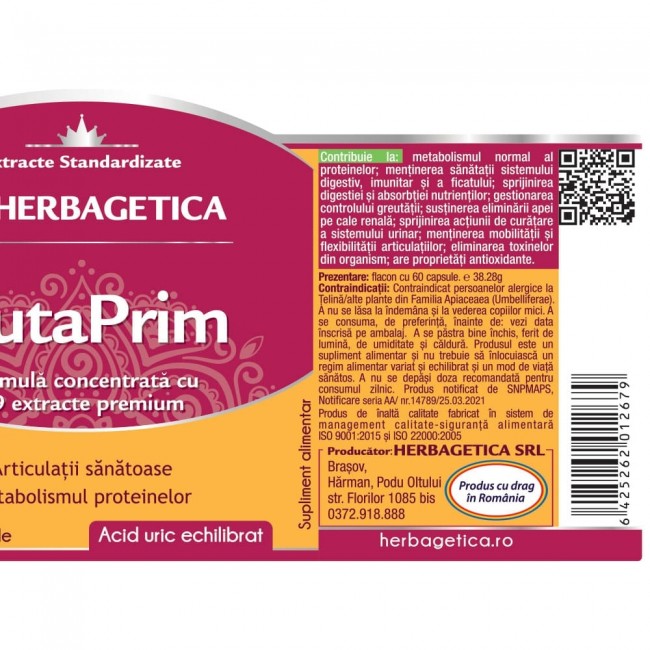 GutaPrim, Herbagetica, articulatii sanatoase, 60 capsule