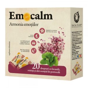 Emocalm Drops Armonia Emotiilor, Dacia Plant, Supliment Alimentar cu Lavanda cu Efect Calmant in Stari de Neliniste, Iritabilitate si Stres, 20 dropsuri