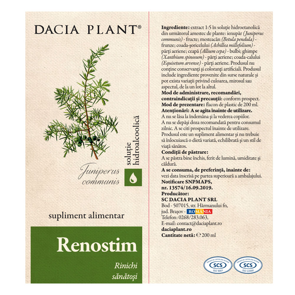 Tinctura Renostim, 200ml, Dacia Plant - imagine 3