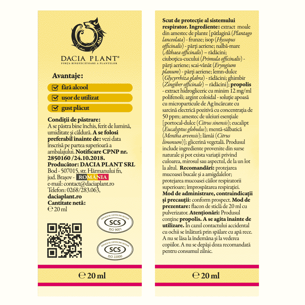 Calmotusin spray cu argint coloidal, fara alcool, 20ml, Dacia Plant - imagine 3