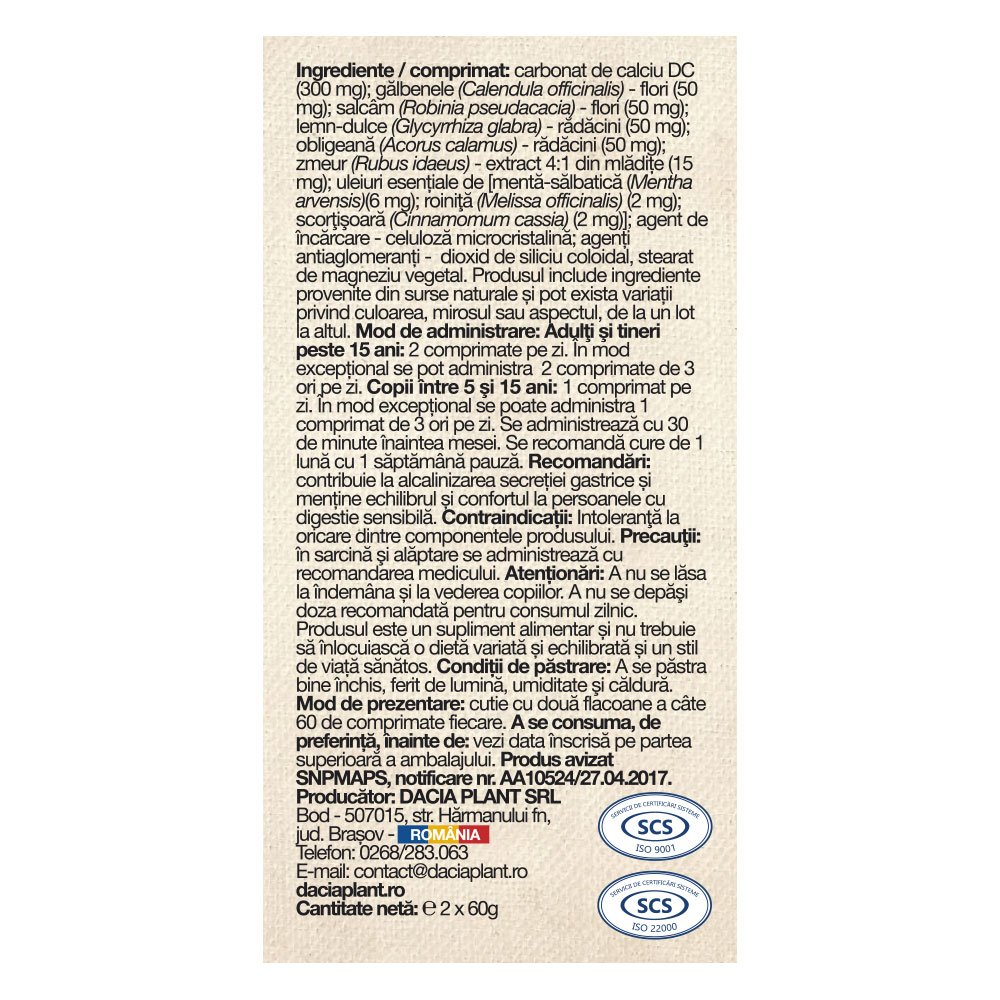 Gastrocalm, 60+60 comprimate, Dacia Plant - imagine 2
