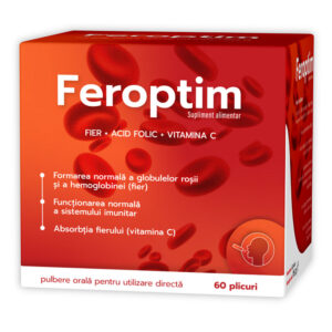 Feroptim cu Vitamina C, fier si acid folic, 60 plicuri