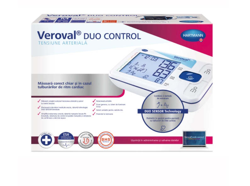 Tensiometru digital de brat Alb Veroval Duo Control manseta M, Hartmann - imagine 3
