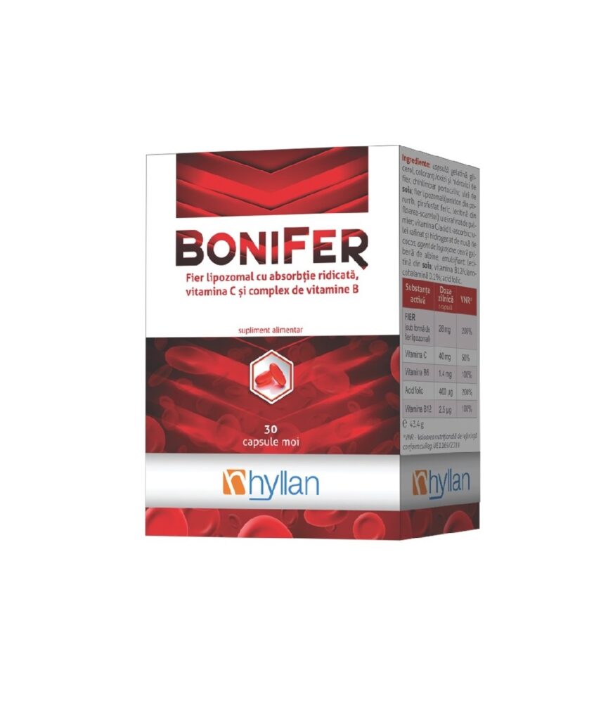 Fier Lipozomal cu Vitamina C si complex de Vitamine B,30 capsule, BoniFer