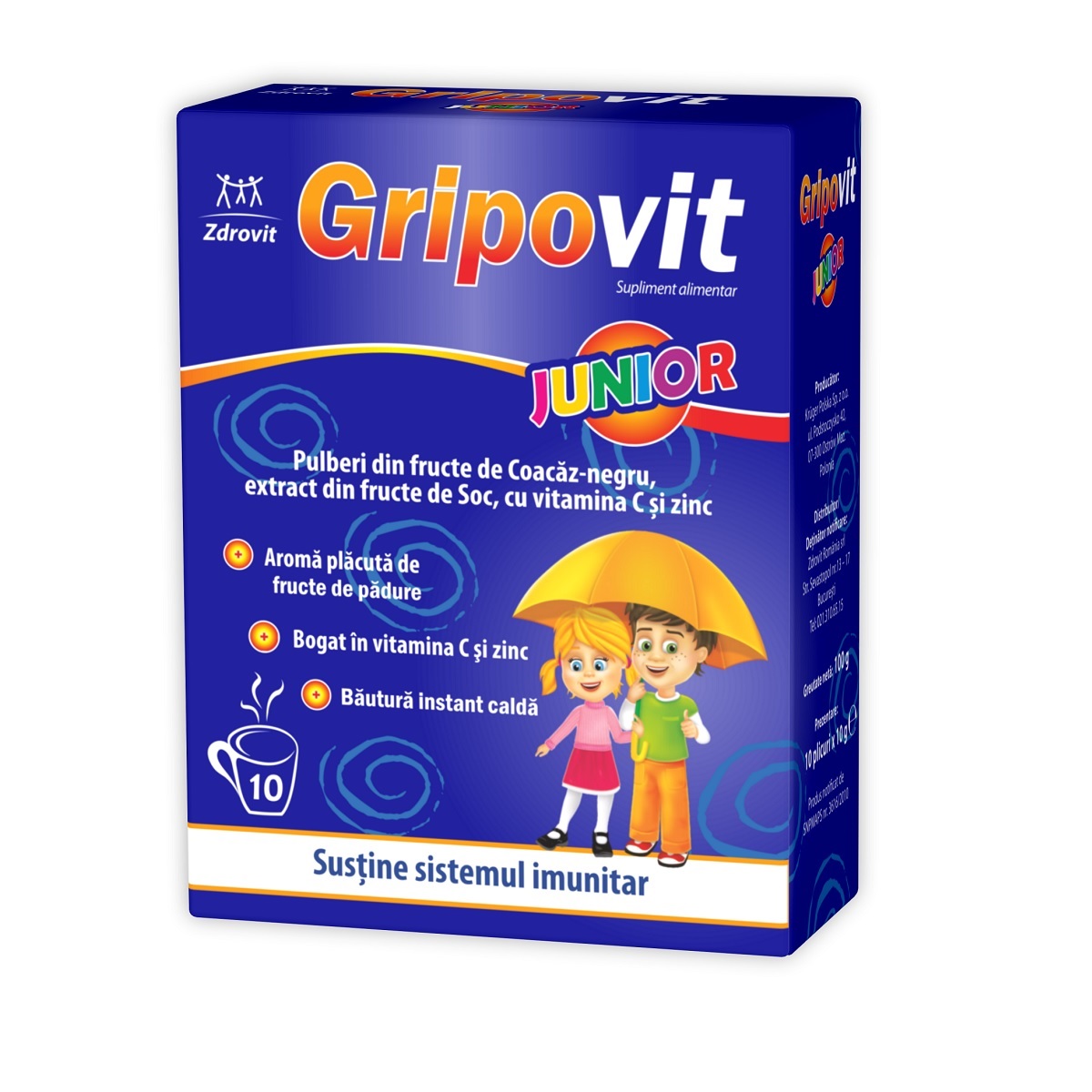 Pulberi din fructe de padure Gripovit Junior, 10 plicuri