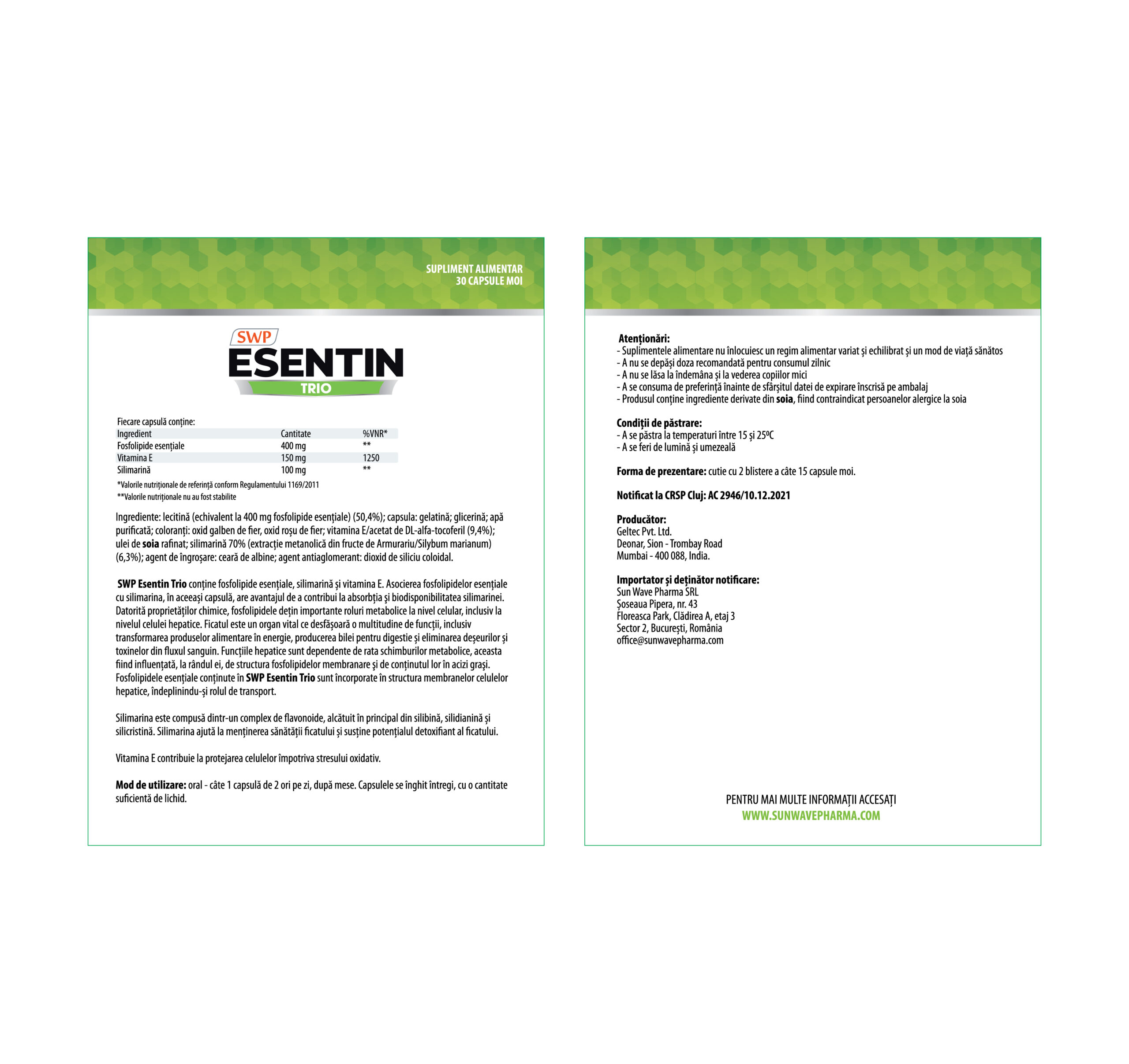 Esentin Trio, 30 capsule, Sun Wave Pharma - imagine 2