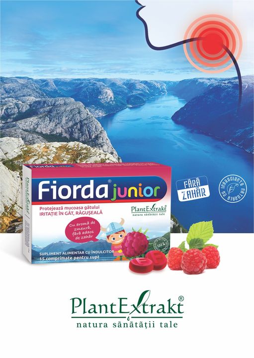 Fiorda Junior cu aroma de zmeura impotriva iritatiei in gat, 15 comprimate