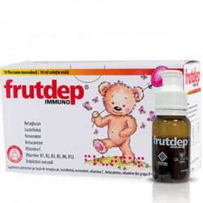 Supliment alimentar cu Vitamine Frutdep Immuno, 10 flacoane monodoza / 10 ml solutie orala