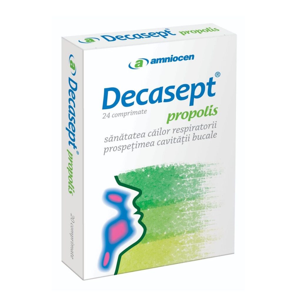 Decasept Propolis cu rol in mentinerea sanatatii tractului respirator si a mucoasei bucale, 24 comprimate