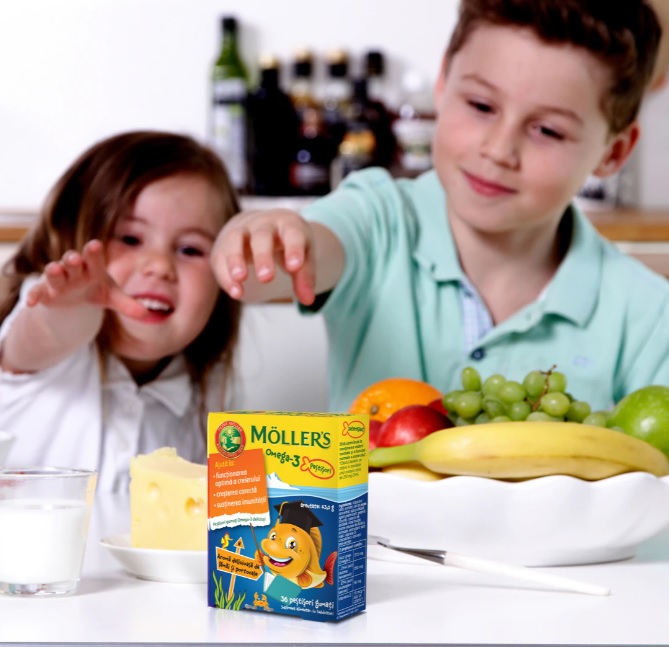 Pestisori gumati Omega 3 Moller's, cu aroma de lamaie si portocale, 36 jeleuri