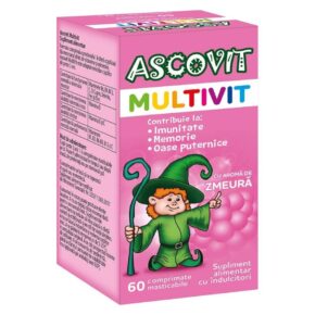 Ascovit Multivit, supliment alimenta pentru copii cu aroma de zmeura, 60 comprimate masticabile