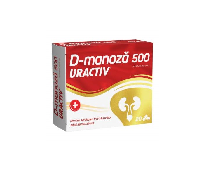 Supliment alimentar cu gust de portocala pentru sanatatea tractului urinal D-manoza 500 Uractiv, 20 capsule
