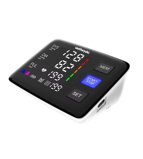 Tensiometru digital de brat cu ecran iluminat sanitayaki U81Q, 2 x 90 memorii, oprire automata, manseta 22-42 cm, negru/alb