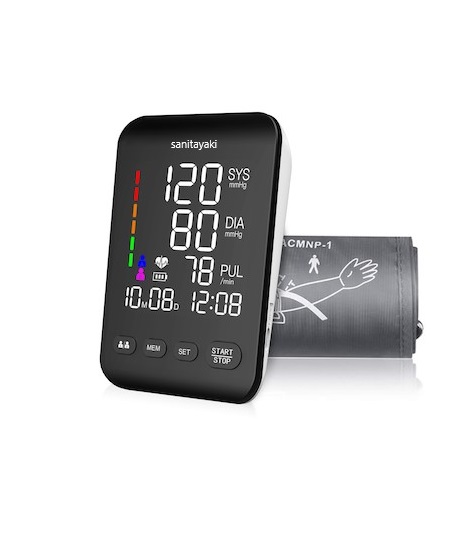 Tensiometru digital de brat cu ecran iluminat sanitayaki U81 CH, 2 x 90 memorii, oprire automata, manseta 22-42 cm, negru/alb