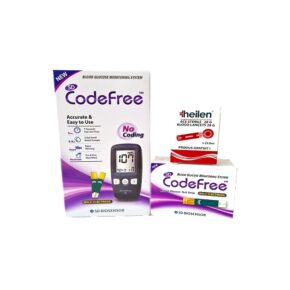 Pachet pentru masurarea glicemiei: Glucometru CODE FREE + 50 teste CODE FREE + 25 ace sterile GRATUIT