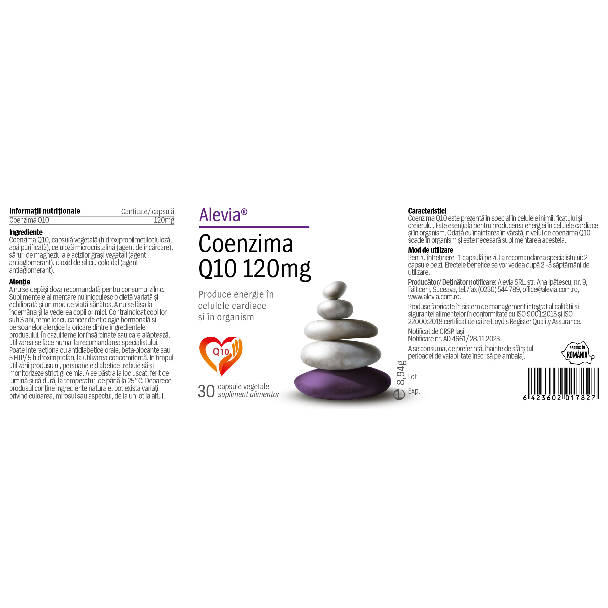 Supliment alimentar Coenzima Q10 120 mg, Alevia, 30 comprimate