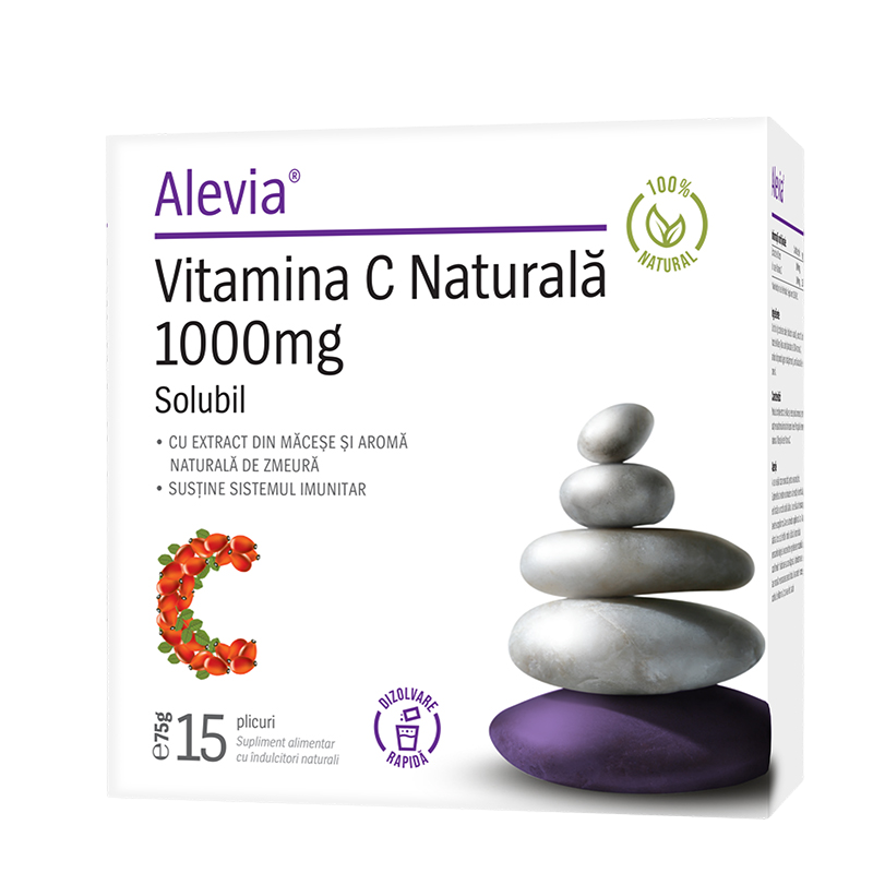 Vitamina C 1000 mg extract natural din macese, 15 plicuri, Alevia