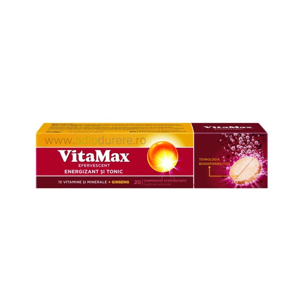 Vitamax, complex de vitamine, minerale si extract de ginseng, 20 comprimate efervescente