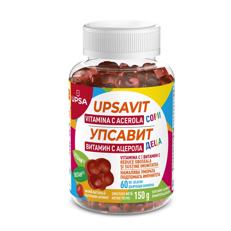 Upsavit Vitamina C Acerola pentru copii, 60 jeleuri masticabile, Upsa