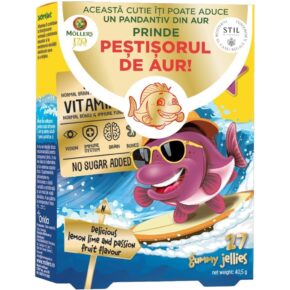 Pestisori gumati cu Omega-3 si aroma de lamaie verde si fructul pasiunii, 27 jeleuri, Moller's