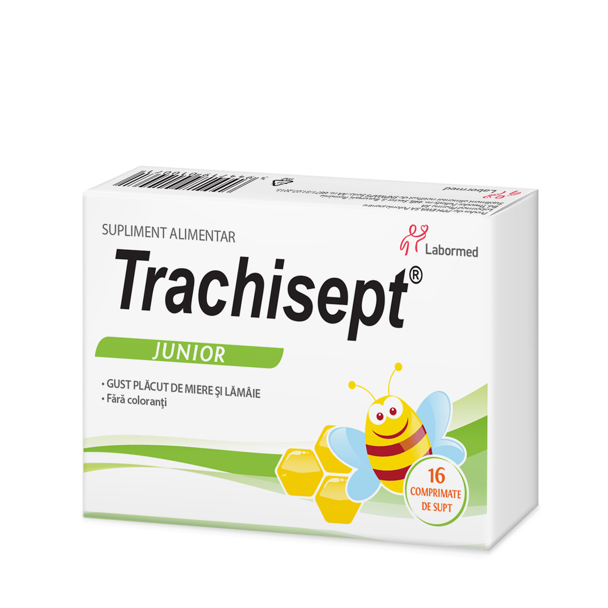 Trachisept Junior cu miere si lamaie, 16 comprimate, Labormed