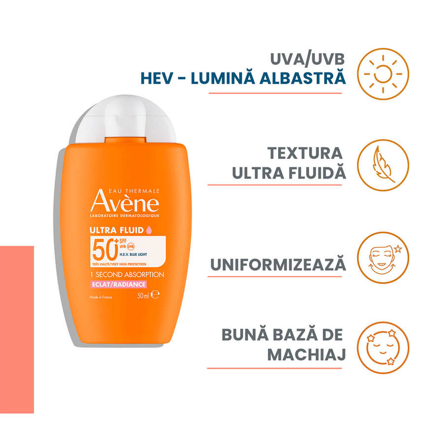 Ultra-Fluid cu protectie solara SPF 50+ Radiance, 50 ml, Avene - imagine 4